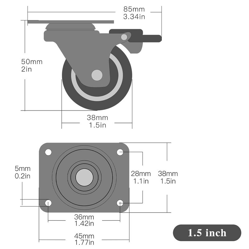 ANDUTEES 1.5" Caster Wheels Set of 4, Furniture Casters with Brake, No Noise Locking Rubber Wheels, Plate Swivel Small Caster Wheels, Suitable for Workbench, Table - Image 2